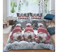 BZZOLASP Christmas Gnomes Ensemble De Literie résistante 3 Pièces 3D Imprimée Confortable Festive Hiver Decor Linge de Lit avec Taie d'oreiller Ultra Douce for Décoration de Chambre Single（140x200cm）