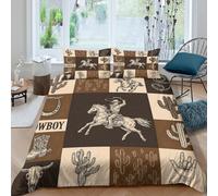 BZZOLASP Cowboy Imagery Housse de Couette 3 pièces 3D Effet Microfibre résistante Vintage Western Illustration Linge de Lit avec Taie d'oreiller Entretien Facile for Couple Double（200x200cm）