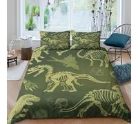 BZZOLASP Dinosaur Skeletons Ensemble De Literie 3 pièces 3D Effet Microfibre résistante Prehistoric Fossil Parure de Lit avec Fermeture Éclair Facile d'entretien for Chambre Enfants Single（135x200cm）