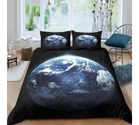 BZZOLASP Earth from Space Housse de Couette Microfibre 3 pièces Imprimé en 3D Hypoallergique Cosmic View Style Ensemble De Literie avec Fermeture Éclair Respirante for Filles Ado Single（135x200cm）