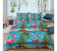 BZZOLASP Flamingo Christmas Housse de Couette Microfibre résistante 3 Pièces 3D Imprimée Confortable Tropical Holiday Linge de Lit avec Taie d'oreiller Ultra Douce for Garçon Single（135x200cm）