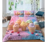 BZZOLASP Ice Cream Cones Housse de Couette Léger Microfibre résistante 3 Pièces 3D Effet Coloré Dessert Style Linge de Lit avec Fermeture Éclair Douce for Adultes Enfants Single（135x200cm）