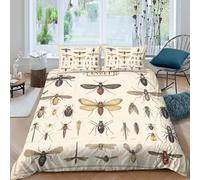 BZZOLASP Insect Linge de Lit Respirante Microfibre 3 Pièces 3D Imprimée Vintage Natural History Parure de Lit avec Taie d'oreiller Entretien Facile for Chambre à Coucher Single（135x200cm）