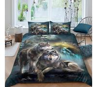 BZZOLASP Loup Duo Housse de Couette Respirante Microfibre 3 Pièces 3D Imprimée Fantaisie forêt scène Ensemble De Literie avec Taie d'oreiller Entretien Facile for Couple Single（140x200cm）