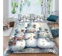 BZZOLASP Snowman Trio Parure de Lit Microfibre 3 Pièces 3D Imprimée Confortable Hiver Festive Illustration Ensemble De Literie avec Fermeture Éclair Ultra Douce for Adolescent Double（200x200cm）