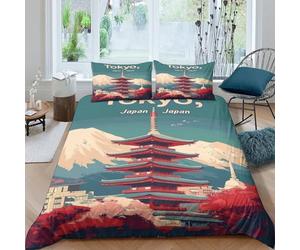 BZZOLASP Tokyo Travel Parure de Lit 3 Pièces Microfibre résistante 3D Imprimée Respirante Japanese Architecture Ensemble De Literie avec Fermeture Éclair Ultra Douce for Garçon Double（200x200cm）