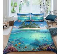 BZZOLASP Tropical Island Ensemble De Literie 3 Pièces résistante 3D Imprimée Respirante Underwater Marine Life Housse de Couette avec Fermeture Éclair Douce for Chambre Enfants Super King（260x220cm）