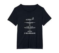 C-130 Hercules Avion de Transport Militaire T-Shirt, Femme Grandes Tailles, Noir, 2X