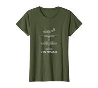 C-130 Hercules Avion de Transport Militaire T-Shirt, Femme, Olive, M