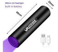 C-365nm 1 pcs Lampe de poche UV DulLED aste par USB, lampe noire, inspection étanche, torche d'urine pour animaux de compagnie, 365nm, 395nm ""Nipseyteko