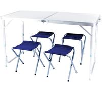 C.A.O. - Table Valise avec 4 sièges en Tubes Aluminium/Toile siège 600x300D Oxford/Plateau Fibre de Bois (MDF) - Couleur Plateau Blanc - Toile siège Bleu