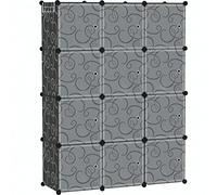 C&AHOME Organiseur de Rangement cubique avec Portes, 12 étagères cubiques, Armoire de Placard, bibliothèque modulaire en Plastique, Salon, 36,6" L x 12,4" l x 48,4" H, Noir USHS3012B-DOOR