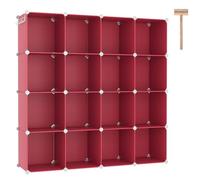 C&AHOME UPCS16R Cube de rangement modulable à 16 étagères en plastique, idéal pour la maison, la chambre à coucher, 123 x 31,5 x 122,9 cm (L x l x H), rouge