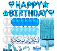 C Ballon 32pcs décoration de fête d'anniversaire Rideaux à pompons bleu ciel, ballons à confettis en forme d'étoile en forme de