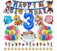 C Ballon 53 PCS Deco Ballon Anniversaire 3 an Garçon Banniere et Cupcake Toppers Déco Anniversaire Enfant Thème Chiot Anime bleu