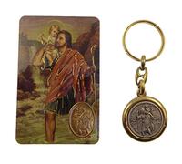 C bc St.Christopher Laiton Et Argent Porte Clé avec Le Motorist's Prière Carte