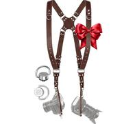 C Coiro Harnais pour 2 appareils photo - Double bandoulière en cuir - Double harnais pour appareil photo reflex numérique, marron, réglable