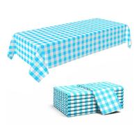 C CRYSTAL LEMON Lot de 8 nappes à carreaux turquoise jetables en plastique pour réunions en plein air, fêtes, tables de brunch et événements décontractés