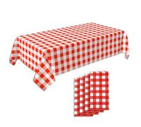 C CRYSTAL LEMON Nappe Plastique Jetable Vichy Rouge et Blanc 137 x 274 cm, Lot de 4 Nappes Rectangulaires pour Barbecue, Fête, Anniversaire, Pique-Nique