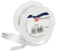 C.E. Pattberg WIEN Ruban Cadeau Argenté, 20 m pour Emballer des Présents, Largeur 10 mm, Accessoire de Décoration et Bricolage, Ruban Décoratif pour Présents