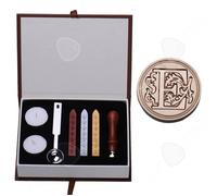 C Ensemble classique de cire à cacheter lettre E style rétro coffret cadeau avec poignée en bois rétro et couvercle en laiton