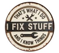 C’est ce que je fais - I Fix Stuff Panneau de garage en métal, décor mural de mécanicien drôle, plaque d’atelier ronde vintage, panneau d’atelier automobile de grotte industrielle rustique (#S(20cm))