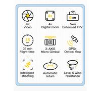 C-Fly Foi Mini 2 Gps 5g 5km Wifi Fpv Avec Caméra 4k 30fps 20mp, Stabilisateur À Cardan Sans Balais Sur 3 Axes, Temps De Vol De 32 Minutes, Pliable, Quadricoptère Rc Drone Quadcopter Rtf