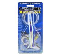 C&H, Hochet Jet Rigged & Ready, jupe en Mylar perle/bleu, crochet Mustad 7/0, pivot AFW, ligne mono Grand Chelem de 45,3 kg, 1,8 m