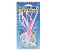 C&H, Hochet Jet Rigged & Ready, jupe rose/blanche, crochet Mustad 7/0, pivot AFW, ligne mono Grand Chelem de 45,3 kg, 1,8 m