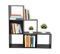 C-Juzarl Bibliothèque étagère, étagère d'escalier, étagère cube avec 6 compartiments, étagère de rangement pour salon, chambre à coucher, couloir, bureau (noir)