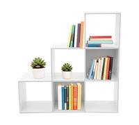 C-Juzarl Bibliothèque étagère, étagère d'escalier, étagère cube avec 6 compartiments, étagère de rangement pour salon, chambre à coucher, couloir, bureau (blanc)