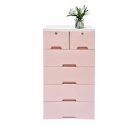 C-Juzarl Commode de rangement, en plastique, table de chevet, tour à tiroirs, autonome, armoire de salle de bain, commode de chevet, à 6 tiroirs, rose