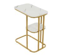 C-Juzarl Table d'appoint en forme de C - 30 x 50 x 58 cm - Table de salon avec étagère de rangement - Table basse pour café et ordinateur portable - Table à goûter pour salon, chambre à coucher (doré