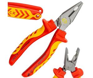 C.K Redline 2025 VDE Edition Pince et cutter 160 mm, 1000 V isolée électrique à bec plat et coupe-fil, électricien, ingénieur, cisaille à bec, CK Tools T39072A 160