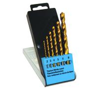 C.K T3293 HSS Jeu de forets pour le métal 6 pièces 2 mm, 3 mm, 4 mm, 5 mm, 8 mm TiN DIN 338 tige cylindrique 1 set