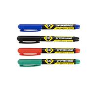 C.K Tools Lot de 4 Marqueurs Permanents Couleurs Assorties, Noir Rouge Vert Bleu, Pointes Ogive 1 mm, Encre Résistante à l'Eau et Séchage Rapide, Pour Chantier, Atelier, Bois, Métal et PVC, CK T3594