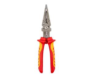C.K Tools Pince Multifonction VDE 7 en 1 pour Travaux Électriques 210 mm | Six encoches de dénudage pour fils souples et rigides, coupe-boulons M3,5/M4, sertissage de cosses, alésage interne 10-22 mm