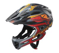 C-Maniac Pro Casque de vélo Downhill Casque intégrale, mentonnière, Casque de VTT (Noir-Rouge-Orange, S-M (52-56 cm))