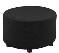 C/N Housses de Pouf Ottoman Rond Extensible Housse Tabouret Rond Housse Repose-Pied Ottoman Spandex Jacquard Tissu Lavable Noir