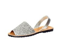 C.Ortuño Avarcas Sandales d'été en cuir véritable pour femme Espandrillos Menorquinas Menorca Sandales à paillettes (argent, système de taille de chaussures européen, Adulte, Femme, Numérique, M, 38