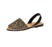 C.Ortuño Avarcas Sandales d'été en cuir véritable pour femme Espandrillos Menorquinas Menorca Sandales (mélange noir et or, système de taille des chaussures européenne, Adulte, Numérique, M, 39