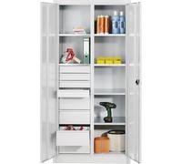 C + P Möbelsysteme Armoire à outils C+P avec portes battantes, 6 tablettes, 8 tiroirs, H1950xL930xP500mm Façade gris clair Corps gris clair Quantité:1