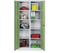 C+P Armoire à matériaux en tôle d'acier 8 tablettes H x l x P 1950 x 1200 x 500 mm Porte vert reseda Corps gris clair