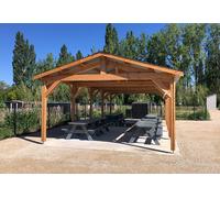 C.P.B.F Carport 3 voitures en bois Douglas 10 poteaux sans couverture - 34 à 44 m² - V2P30x115