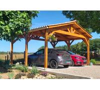 C.P.B.F Carport double en bois Douglas 6 poteaux sans couverture - 20 à 49 m² - V2P40x50