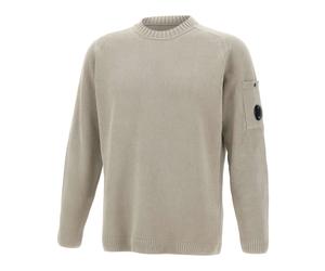 C.p. Company - Pull Ras du Cou en Chenille de Coton avec Logo Lens - Homme - Pulls - Gris - Taille: L