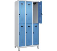 C+P Evolo Plus Casier à 2 étages 3 compartiments Gris clair/bleu clair Largeur 900 mm Avec pieds larges Verrou rotatif