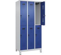 C+P Evolo Plus Casier à 2 étages 3 compartiments Gris clair/bleu gentiane Largeur 900 mm Avec pieds larges Verrou rotatif