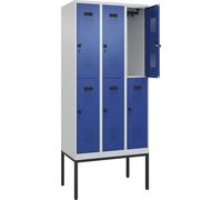 C+P Evolo Plus Casier à 2 étages 3 compartiments Gris clair/bleu gentiane Largeur 900 mm Avec pieds étroits Verrou rotatif