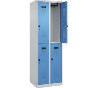 C+P Evolo Plus Casier à 2 étages Gris clair/bleu clair Largeur 600 mm Avec patins de sol Verrou rotatif
